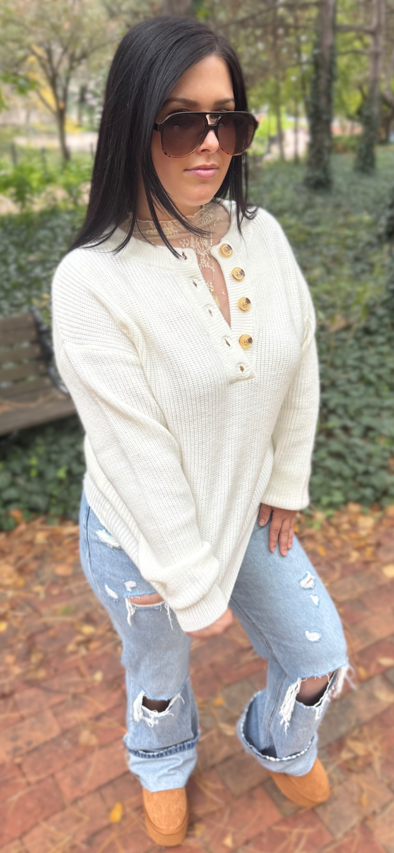 Gilmore Girl Button Down Sweater Beige