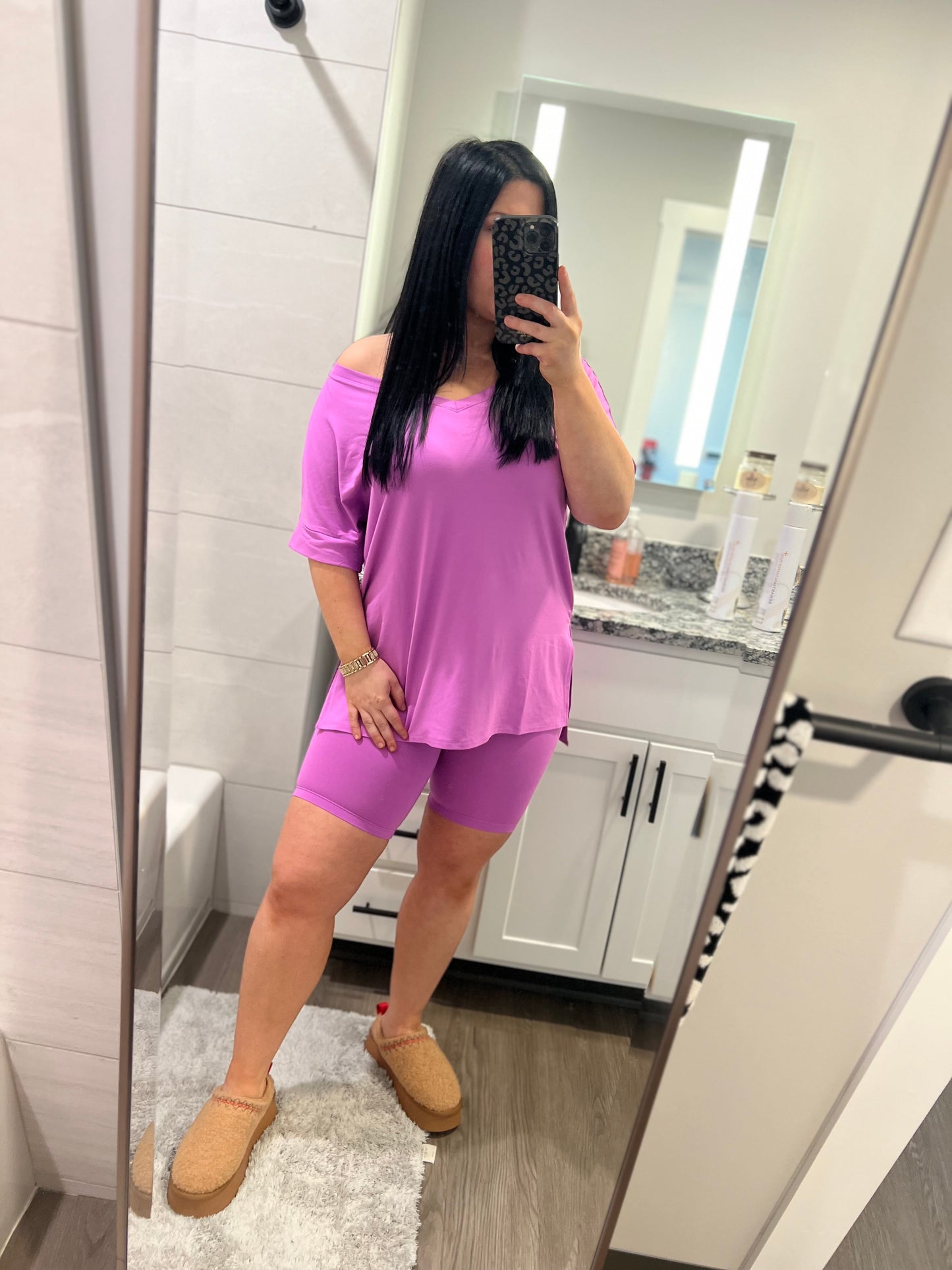 Sunday Funday Biker Short Set- Bright Mauve