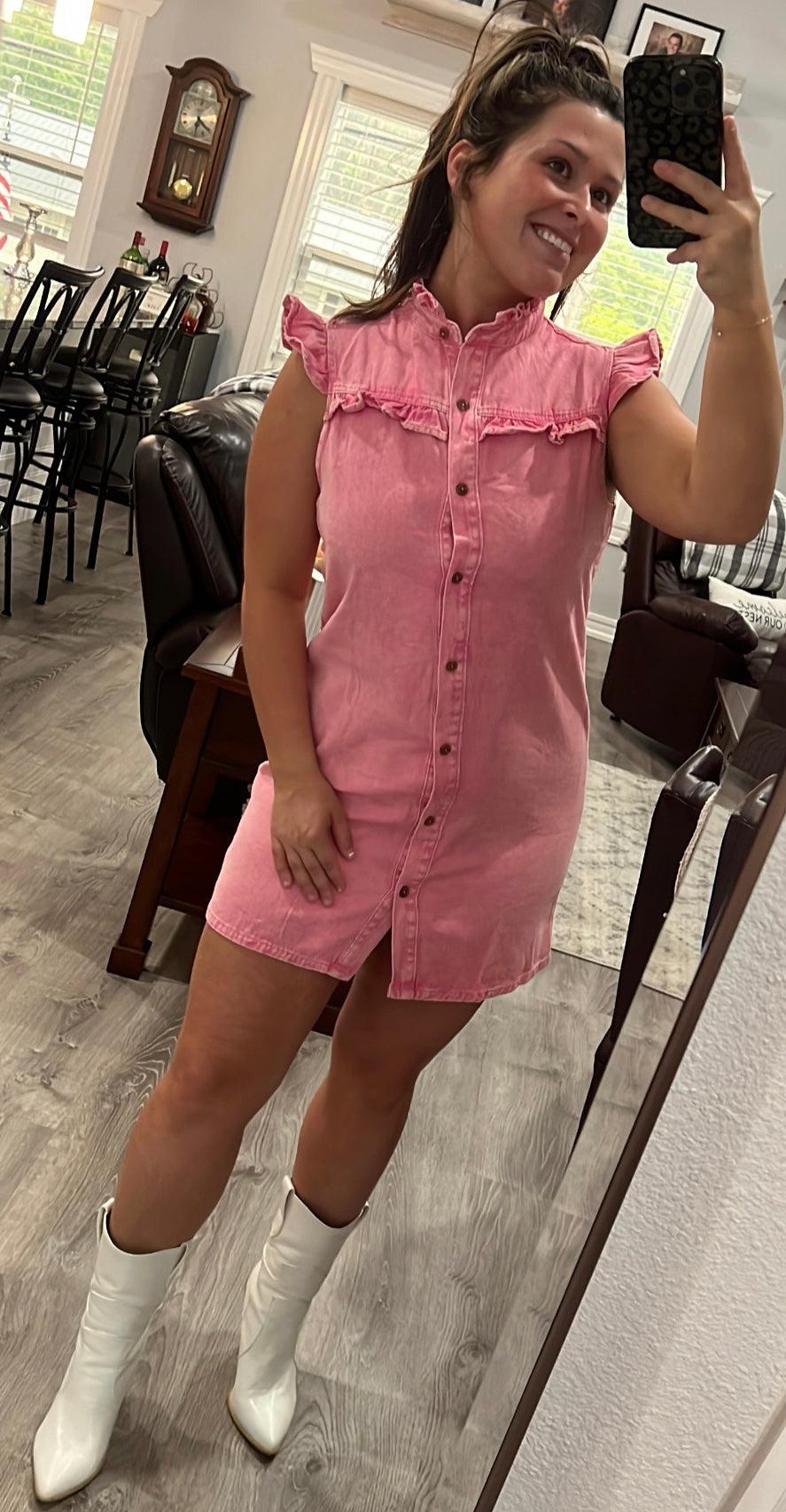 As If Denim Dress-Pink