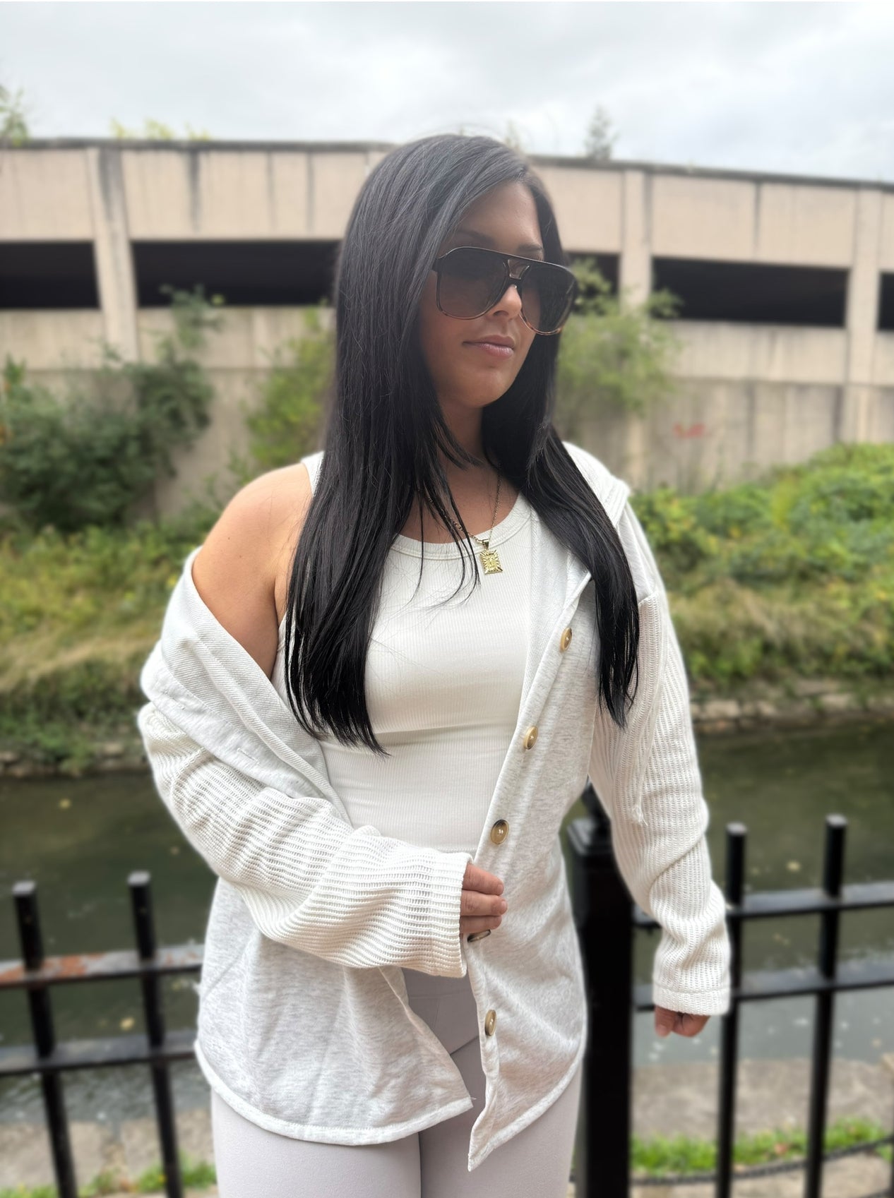 Button Down Hooded Sweatshirt Grey