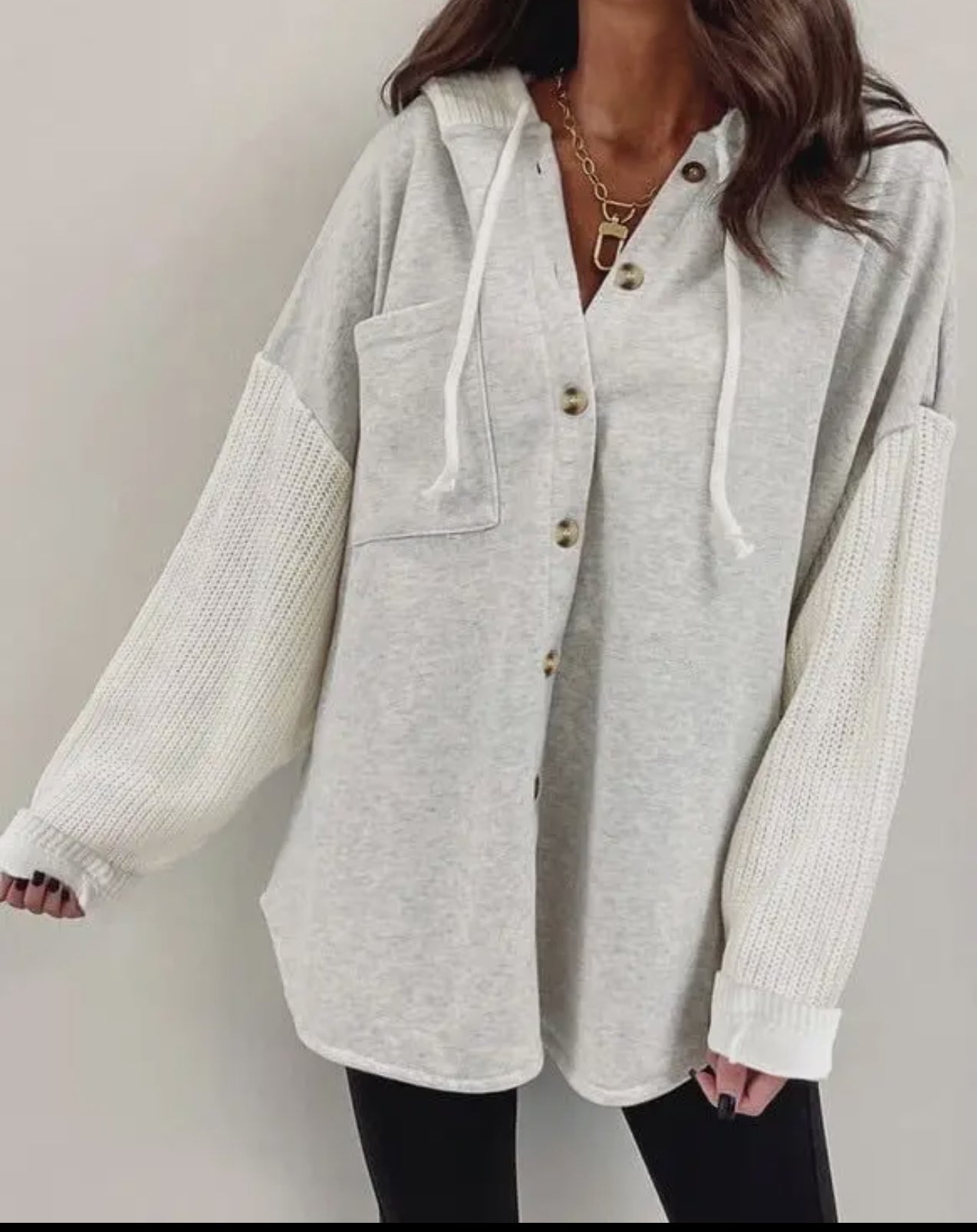 Button Down Hooded Sweatshirt Grey