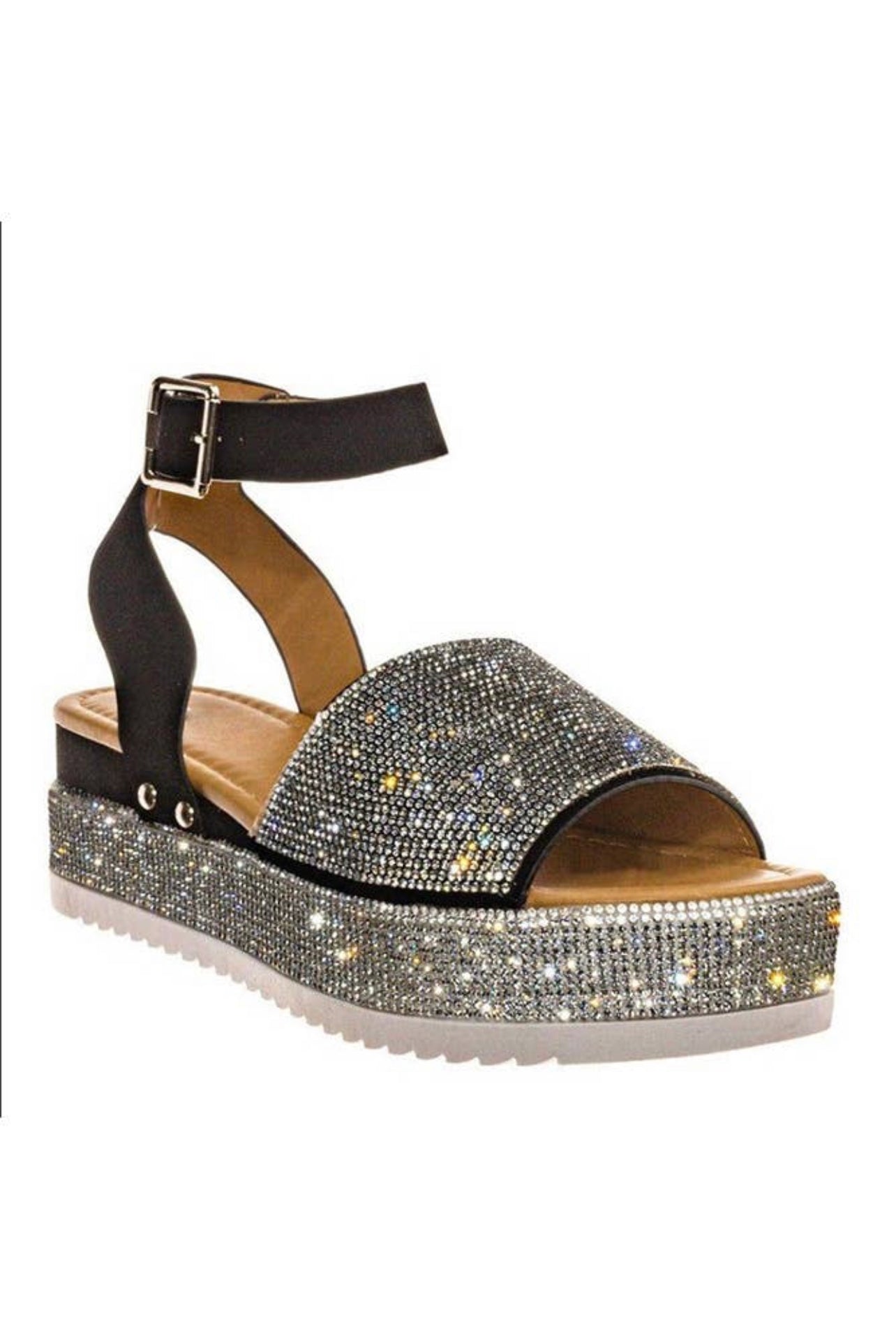 Sparkly Platform Sandal - Black/Gold