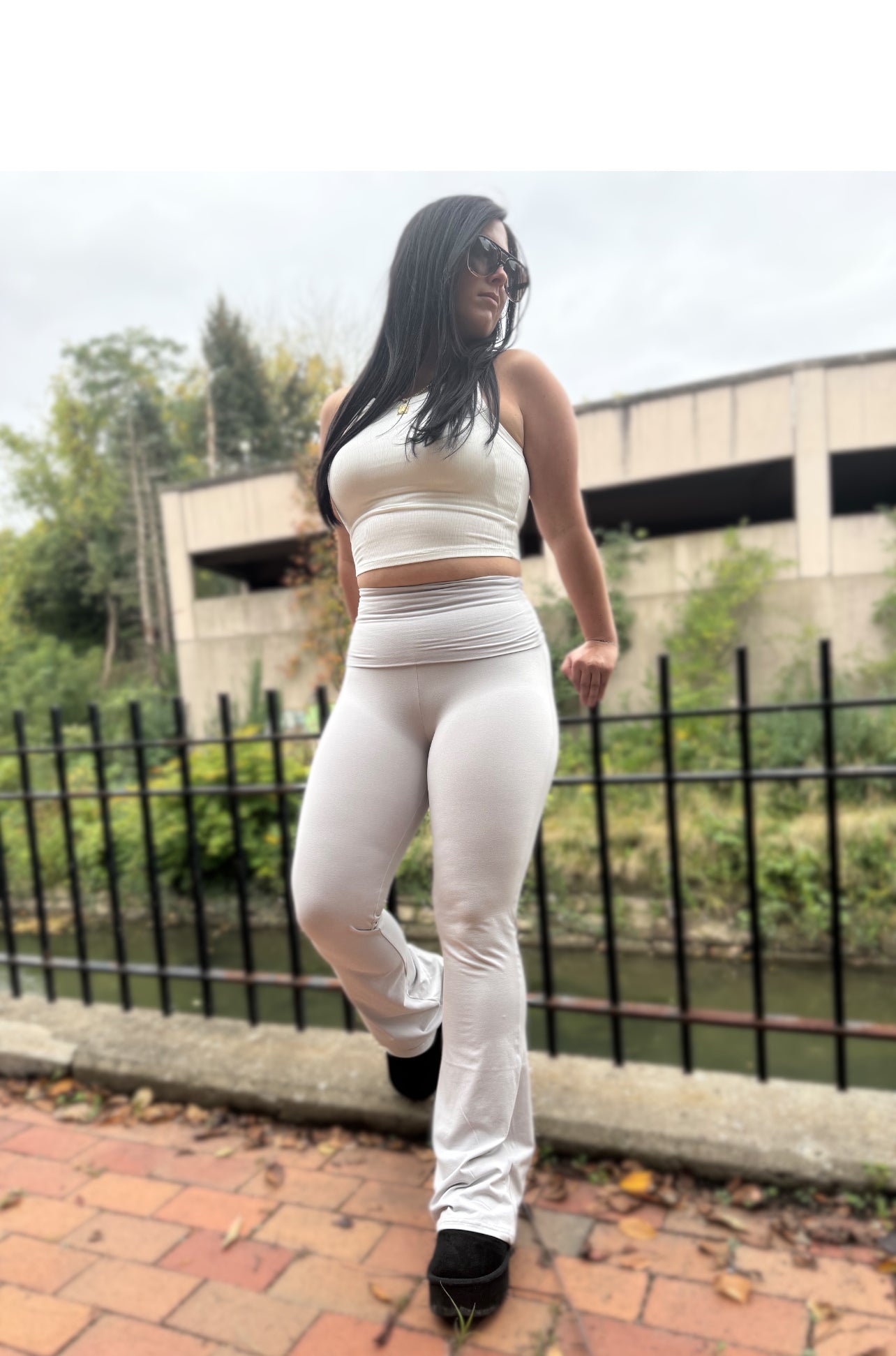 Soft Girl Era Foldover Flare Pant Light Grey