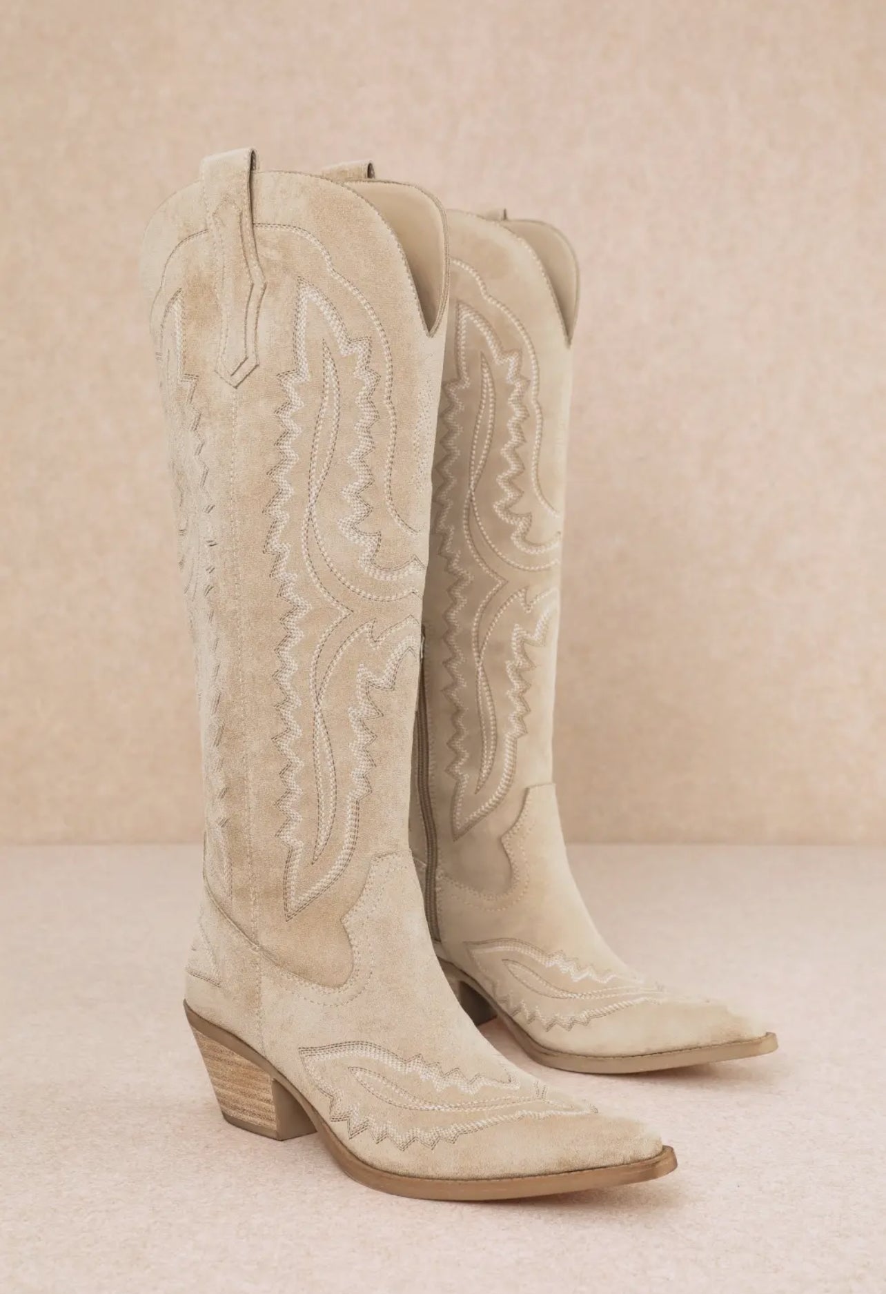Keep It Western Embroidered Pointed Toe Boots Beige