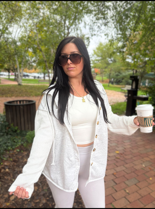 Button Down Hooded Sweatshirt Grey