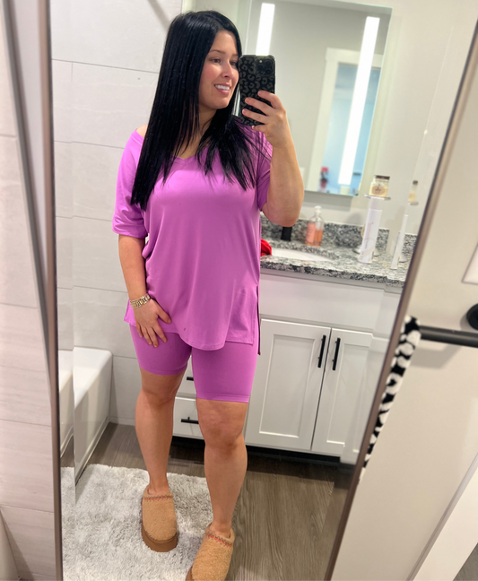 Sunday Funday Biker Short Set- Bright Mauve