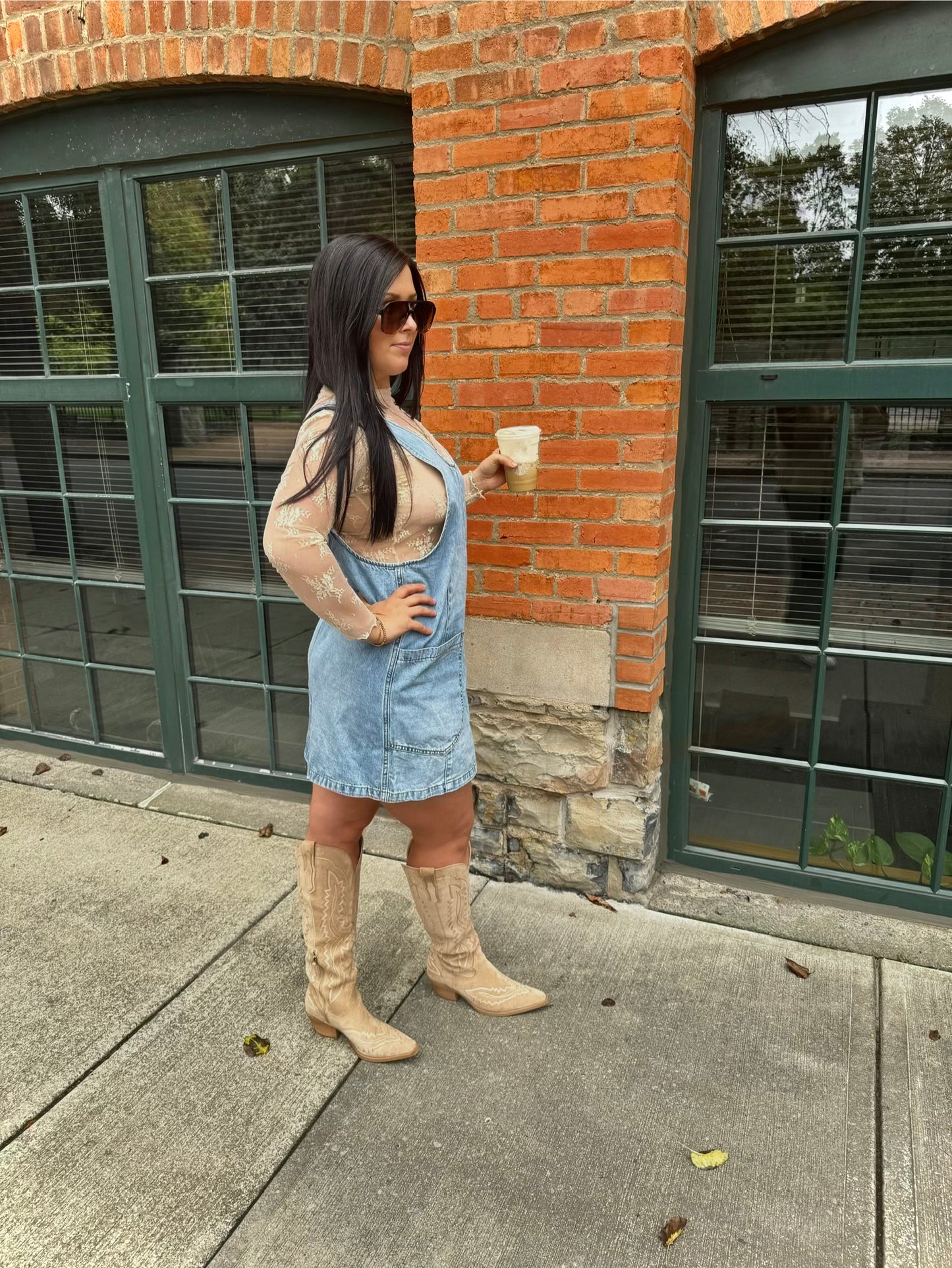 It Girl Denim Washed Overall Pocket Dress