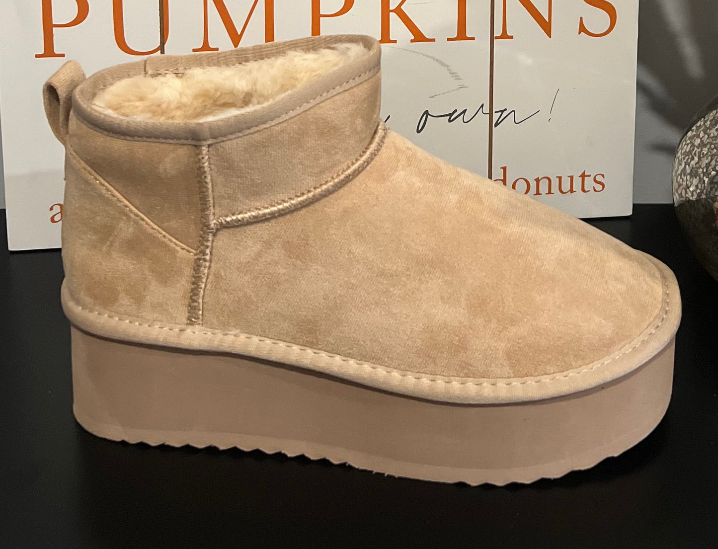 Benji Stacked Bootie Oatmeal Suede