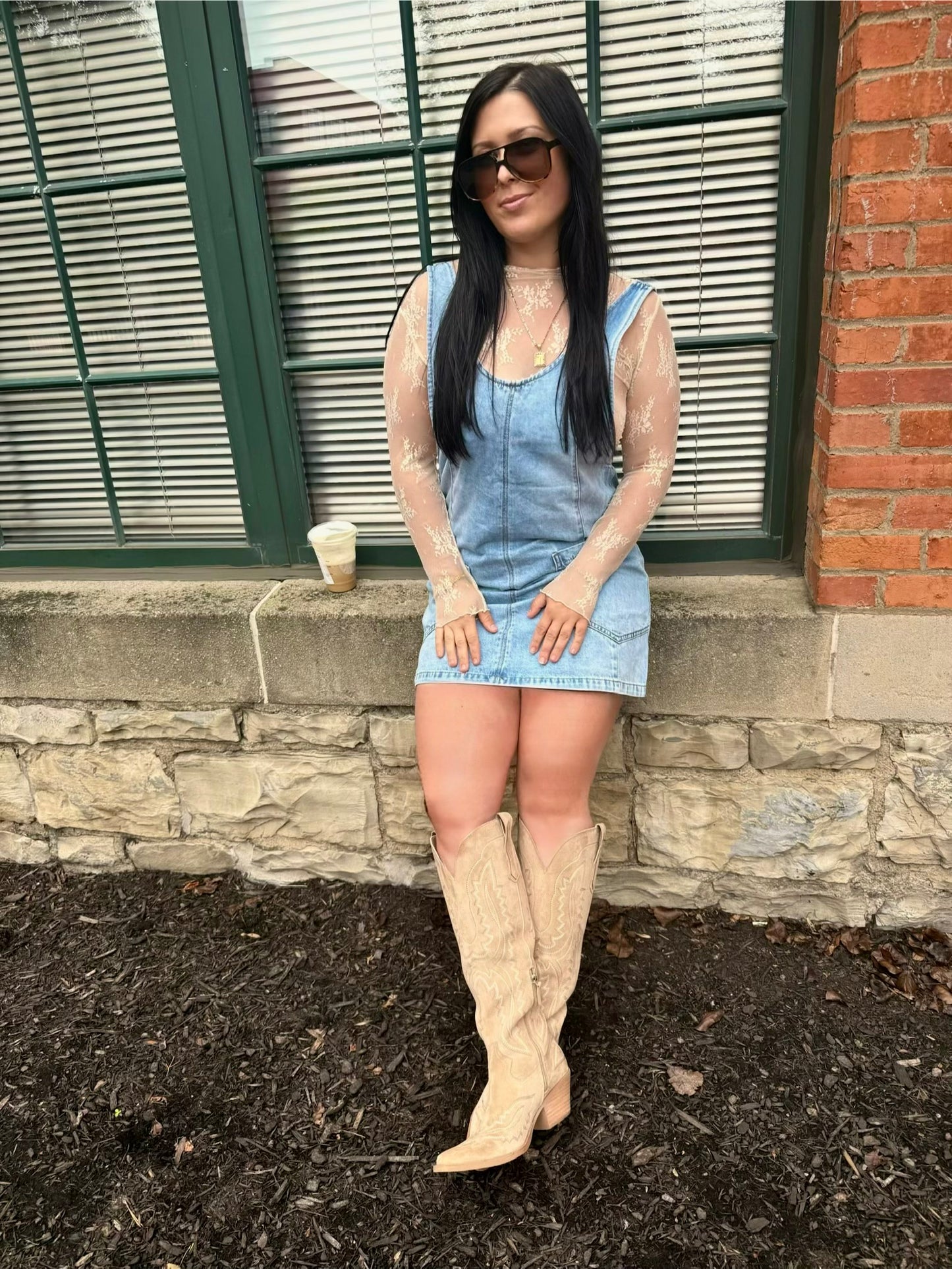 It Girl Denim Washed Overall Pocket Dress