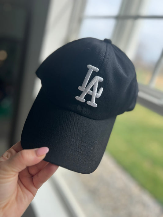 LA Embroidered Baseball Cap- Black