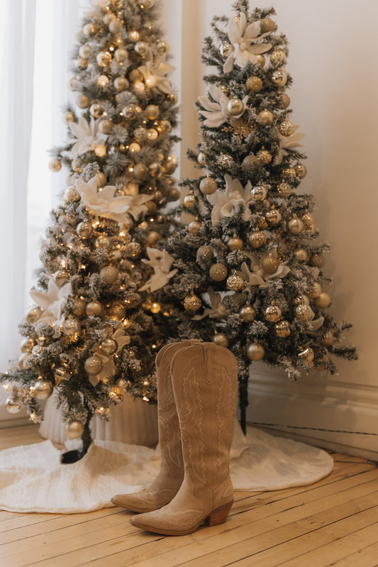 Keep It Western Embroidered Pointed Toe Boots Beige