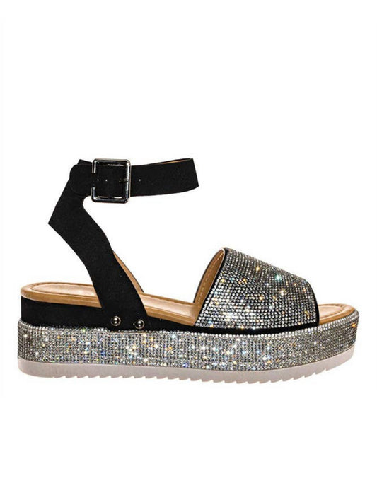 Sparkly Platform Sandal - Black/Gold