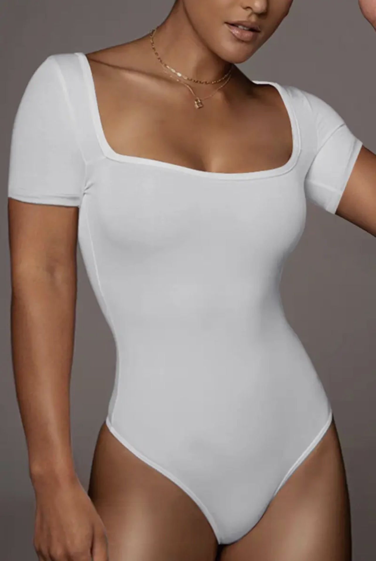 White Square Neck Bodysuit