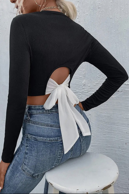 Black Long Sleeve Crop