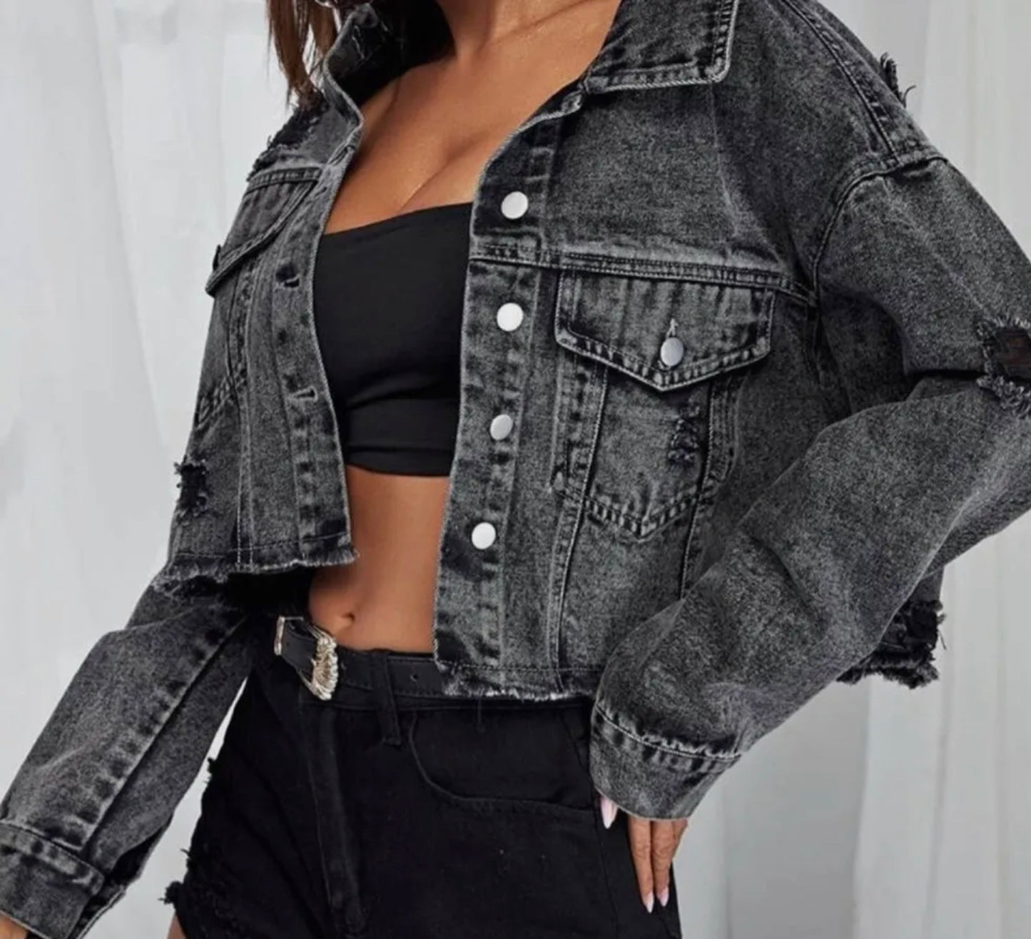 Never On Time Cropped Jean Jacket