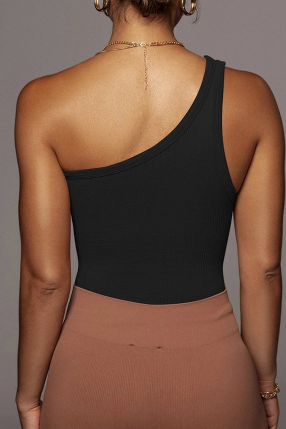 Black One-Shoulder Crop Tank