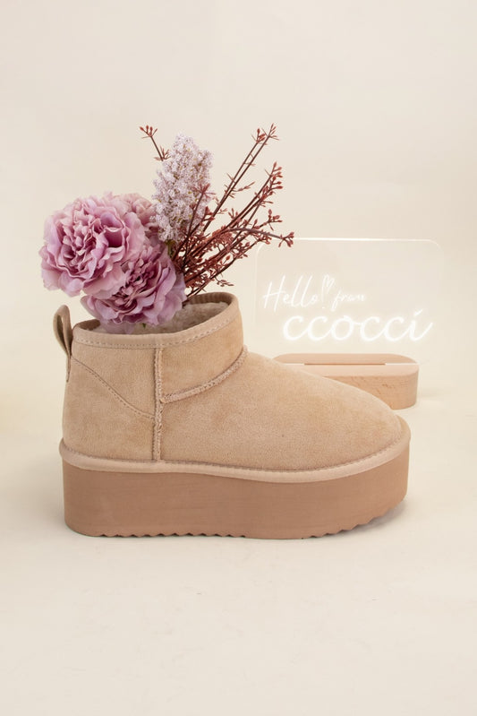 Benji Stacked Bootie Oatmeal Suede