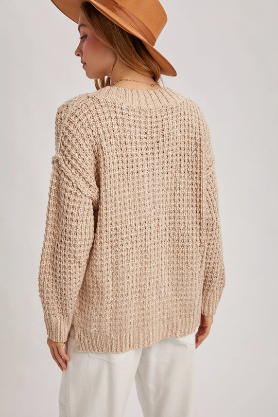 Cozy Girl Thermal Henley Sweater Top Beige