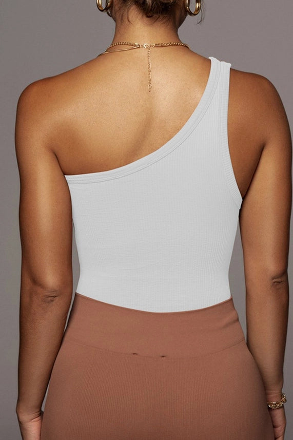 White One-Shoulder Crop Tank