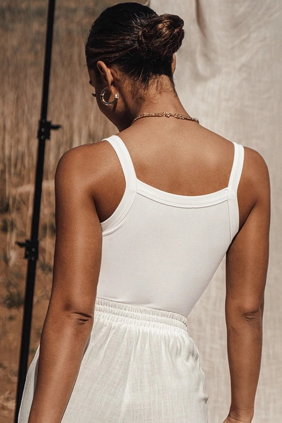 White Scoop Neck Crop Tank